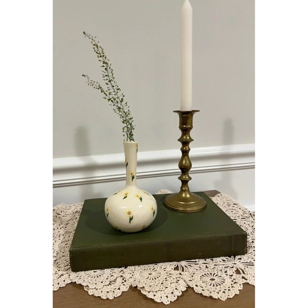 Vintage Hand-Painted Ceramic Bud Vase - Dainty Yellow Flowers